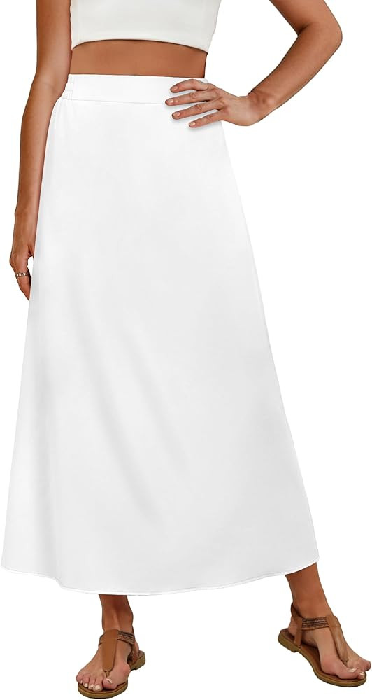 OFEEFAN Womens Maxi Long Skirts with Pockets Stretchy Spring Summer Boho Casual Flowy Trendy | Amazon (US)