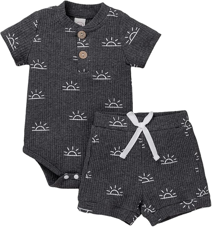 Toddler Baby Boy Summer Clothes Ribbed Romper Tops+ Shorts Outfits 2pcs Infant Baby Girl Clothes ... | Amazon (US)