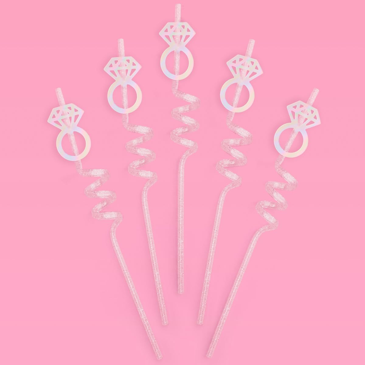 xo, Fetti Bachelorette Decorations Reusable Ring Straw Set - 12 pc | Iridescent Engagement Decora... | Amazon (US)