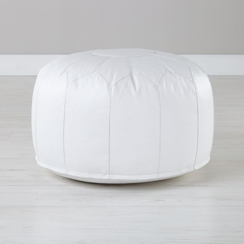 Faux Leather White Pouf + Reviews | Crate and Barrel | Crate & Barrel