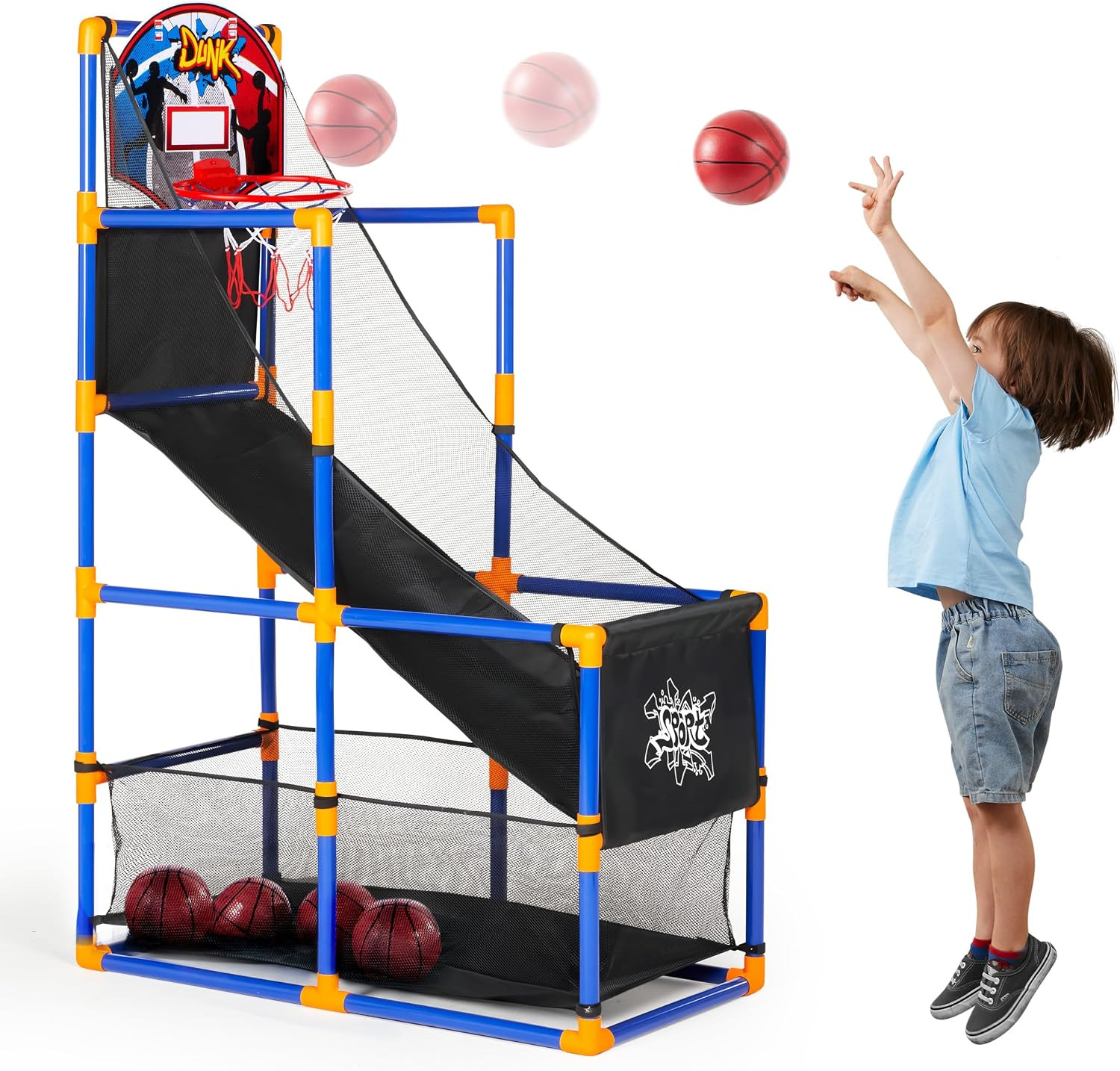 JOYIN Arcade Basketball Game Set with 4 Balls and Hoop for Kids 3+ Years Old Indoor Outdoor Sport Play - Easy Set Up - Air Pump Included - Ideal for Competition | Amazon (US)