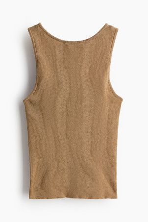 Ribbed Tank Top - Low-cut Neckline - Sleeveless - Beige/ombre - Ladies | H&M US | H&M (US + CA)