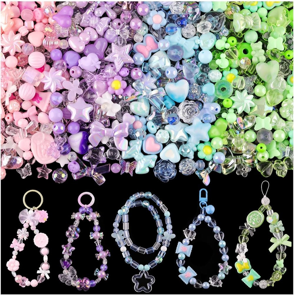 180-240PCS Assorted Acrylic Beads For Bracelet Making, Flower Bow Butterfly Candy Star Heart Gumm... | Amazon (US)