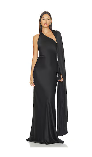 Drape Sleeve One Shoulder Gown in Black | Revolve Clothing (Global)