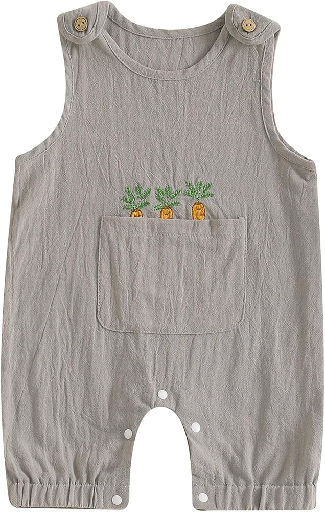 Honganda Newborn Baby Boy Summer Romper Overalls Sleeveless Carrot Embroidered Jumpsuit Easter Ou... | Amazon (US)