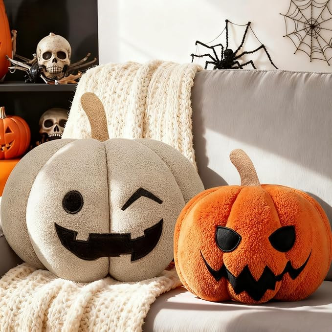 2 Pack Pumpkin Pillow, 3D Halloween Throw Pillows Pumpkin Shaped Cute Plush Fall Cushion Soft Fle... | Amazon (US)