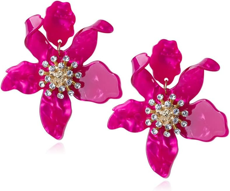 ANDPAI Unique Bohemian Oversized Acrylic Resin Flower Dangle Drop Earrings Retro Large Hawaii Flo... | Amazon (US)