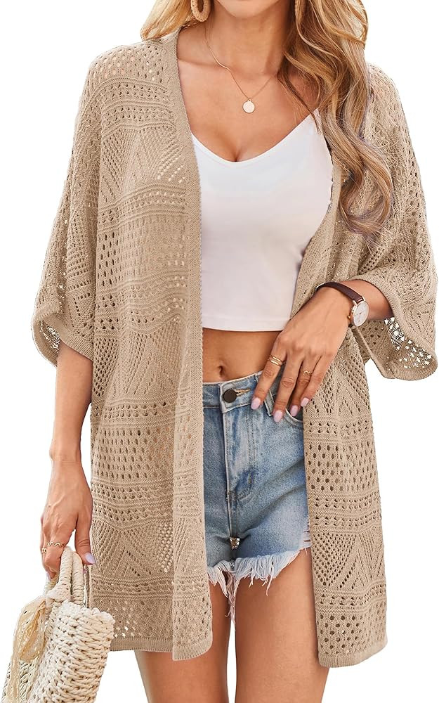 GRACE KARIN Womens Summer Short Sleeve Crochet Cardigan Sweaters Lightweight 2026 Oversized Knit ... | Amazon (US)