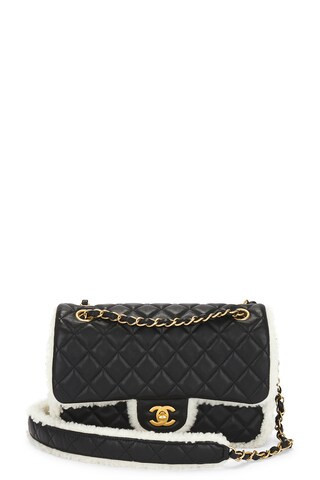 Chanel Shearling & Lambskin Flap Bag in Black | FWRD 