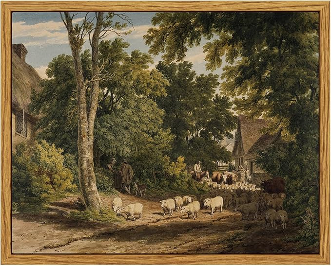 InSimSea Framed Canvas Wall Art Vintage Decor, Room Decor Classical Countryside Landscape Waterco... | Amazon (US)