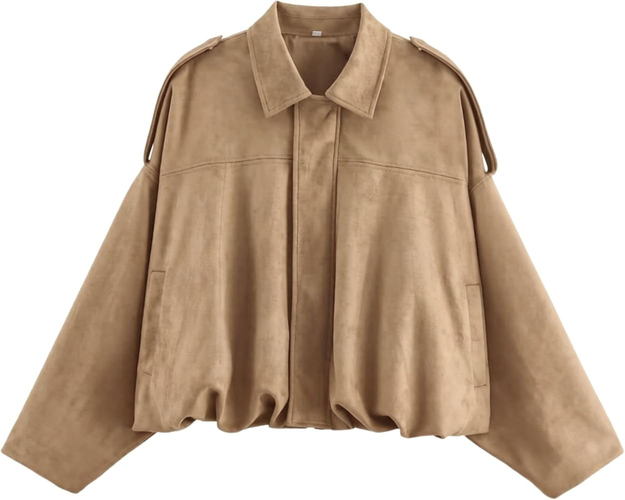 Xunger Women's Faux Suede Bomber Jacket Spring Lapel Pilot Coat Casual Oversized Long Sleeves Tre... | Amazon (US)