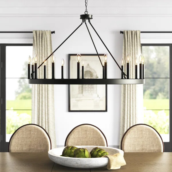 Finchley 15 - Light Candle Style Wagon Wheel Chandelier | Wayfair North America