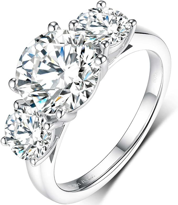 boya Moissanite Engagement Rings for Women, 2.66-3ct Three Stone Moissanite Ring 18K White Gold P... | Amazon (US)