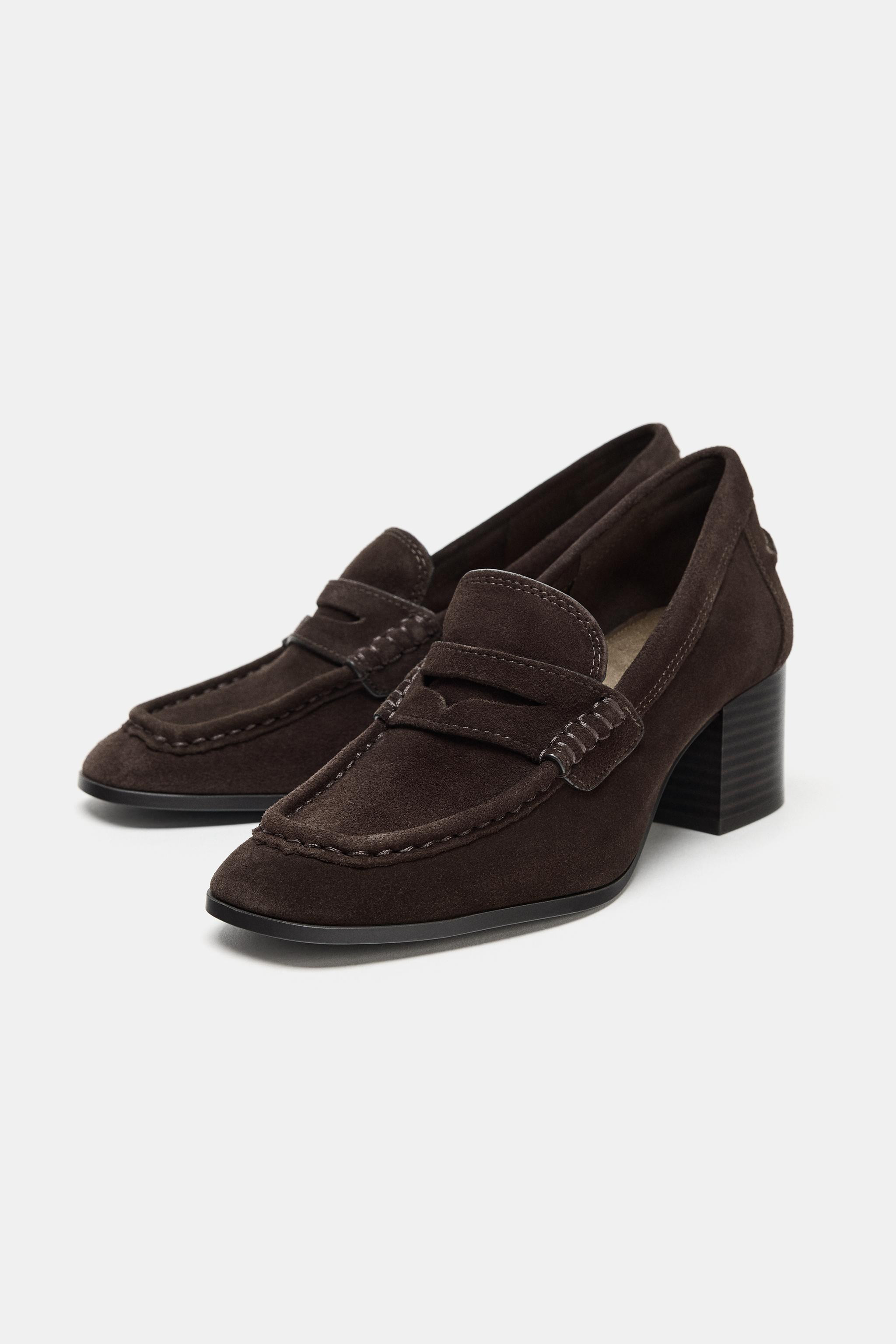 SPLIT SUEDE HEELED LOAFERS | Zara UK
