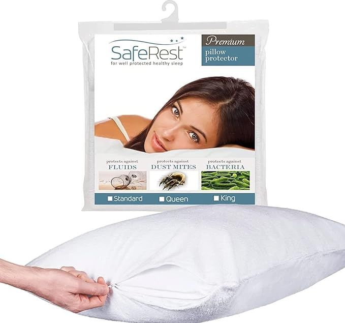 SafeRest Pillow Protector - Pack of 1 - Queen Size Waterproof Pillow Cover - Zippered Pillow Enca... | Amazon (US)