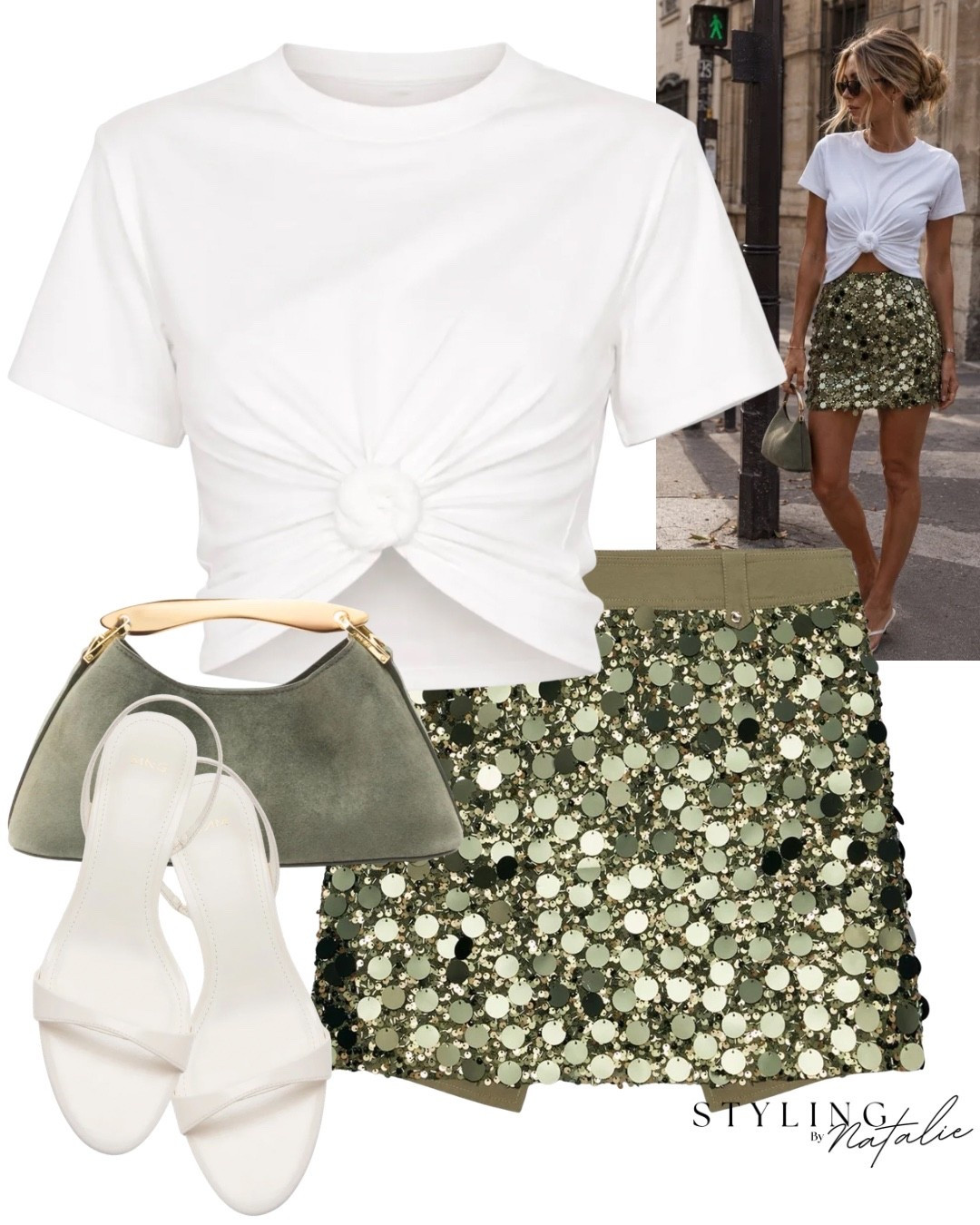 Summer evenings ✨
White cropped knot t-shirt, green sequin mini skirt, suede bag, white strappy heels.
Going out outfit; Ibiza outfit, holiday look, vacation, sequins, party outfit, London, Dubai, Marbella look. Club outfit, Zara @Zara @Elleme

#LTKsummer #LTKpartywear #LTKeurope