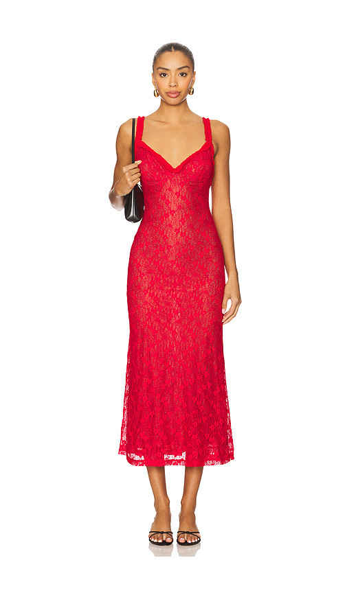 Bardot Alegra Stretch Lace Midi Dress in Red. Taglia 10. Also in 2, 4, 6, 8. | Revolve Clothing (Global)