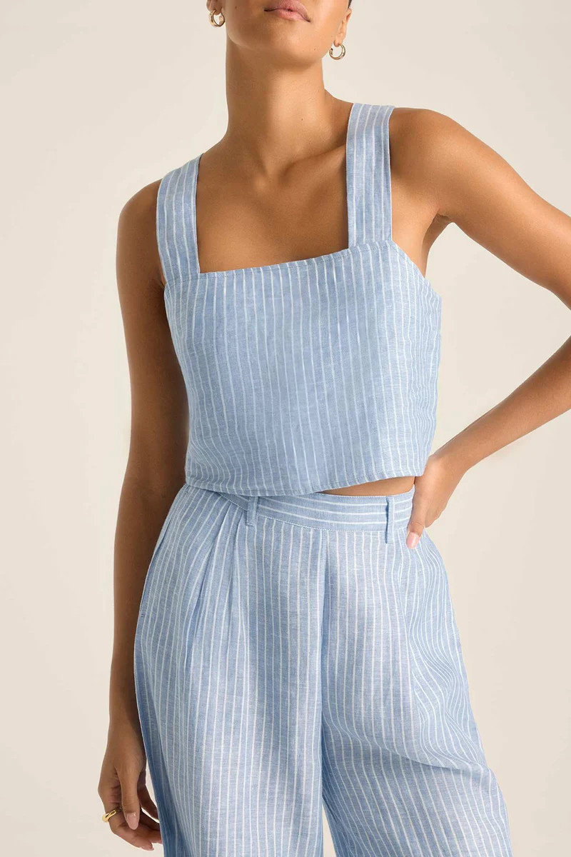 Tallows Linen Crop Top - Summer Stripe EcoLinen | Vitamin A
