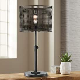 Lite Source Hamilton 29" Modern Industrial Black Metal Grid Table Lamp | Lamps Plus