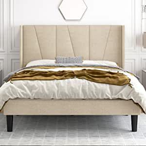 Hoomic Queen Size Upholstered Platform Bed Frame with Modern Geometric Wingback Headboard, Wooden... | Amazon (US)