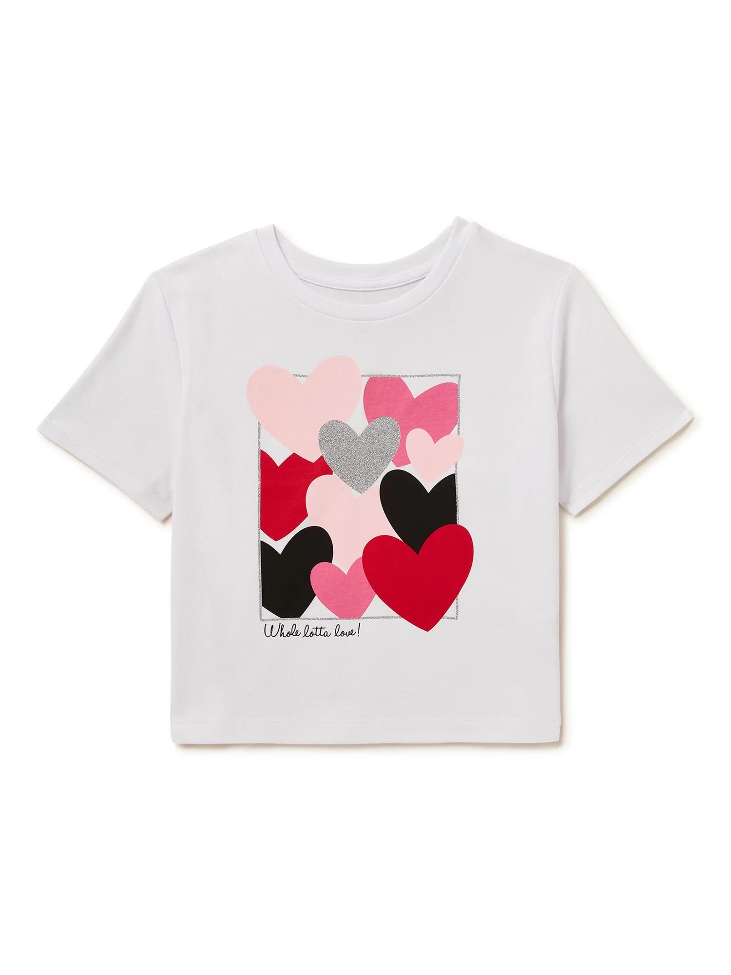 Valentines Day Girls Short Sleeve Hearts Tee, Sizes 4-18 - Walmart.com | Walmart (US)