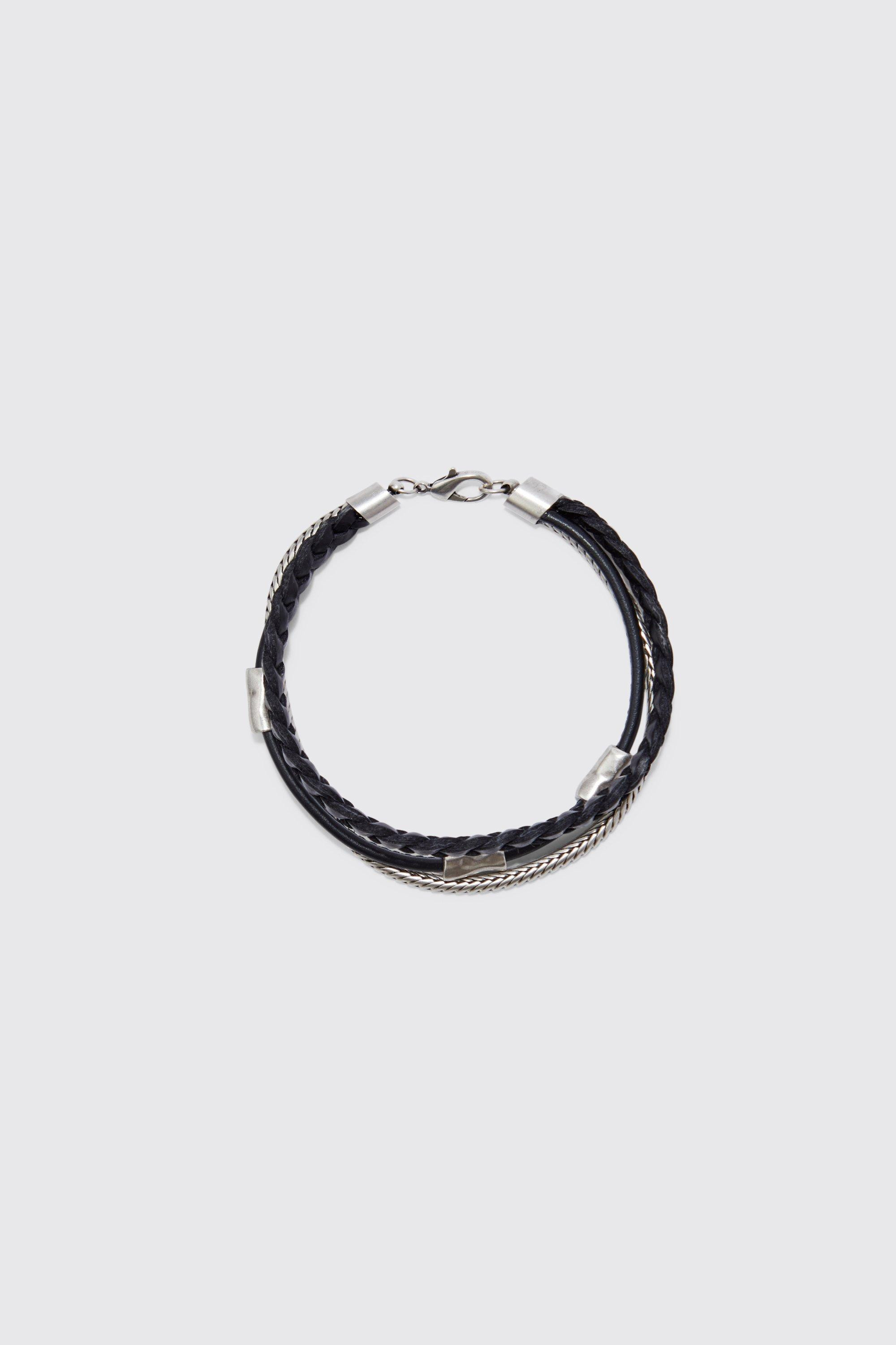 Faux Leather Rope And Chain Detail Bracelets | boohooMAN (DE, IE & UK)