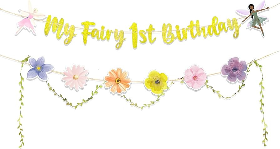 My Fairy First Birthday Decorations, Pre-Assembled Fairy Birthday Party Banner, Golden Glitter Fa... | Amazon (US)