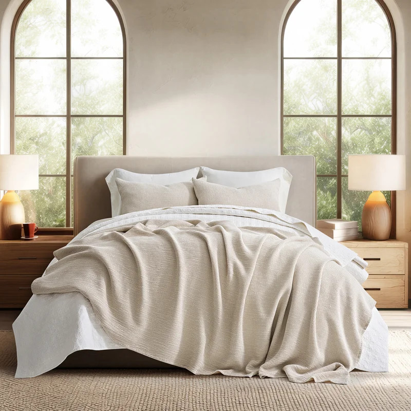 Evergrace 100% Cotton Waffle Weave Coverlet Set With Matching Shams, Lightweight Breathable All-S... | Wayfair North America