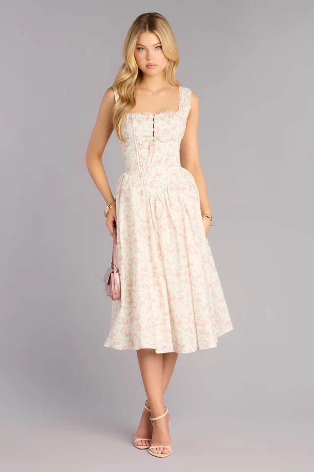 Garden Party Plans Floral Lace-Up Midi Dress | Windsor Stores