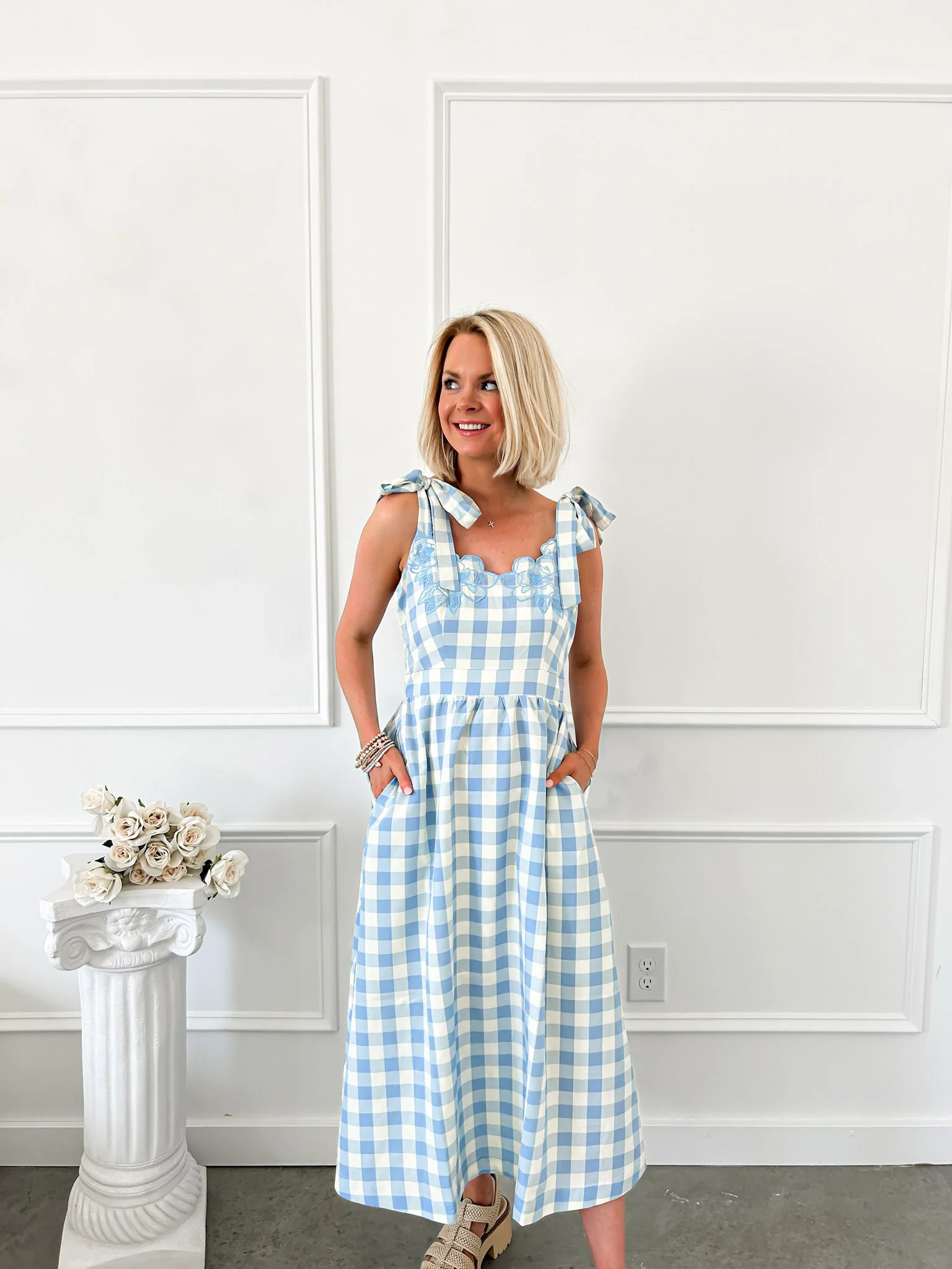 Give Me A Reason Blue Gingham Midi Dress Small | Flourish in Frills