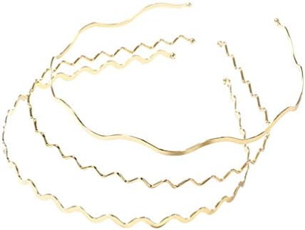 Lurrose 3pcs Gold Metal Headbands Spring Wave Hair Band Fashion Spring Hair Hoop Simple Style Headdr | Amazon (US)