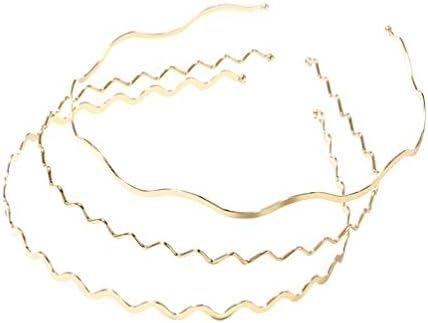 Lurrose 3pcs Gold Metal Headbands Spring Wave Hair Band Fashion Spring Hair Hoop Simple Style Headdr | Amazon (US)