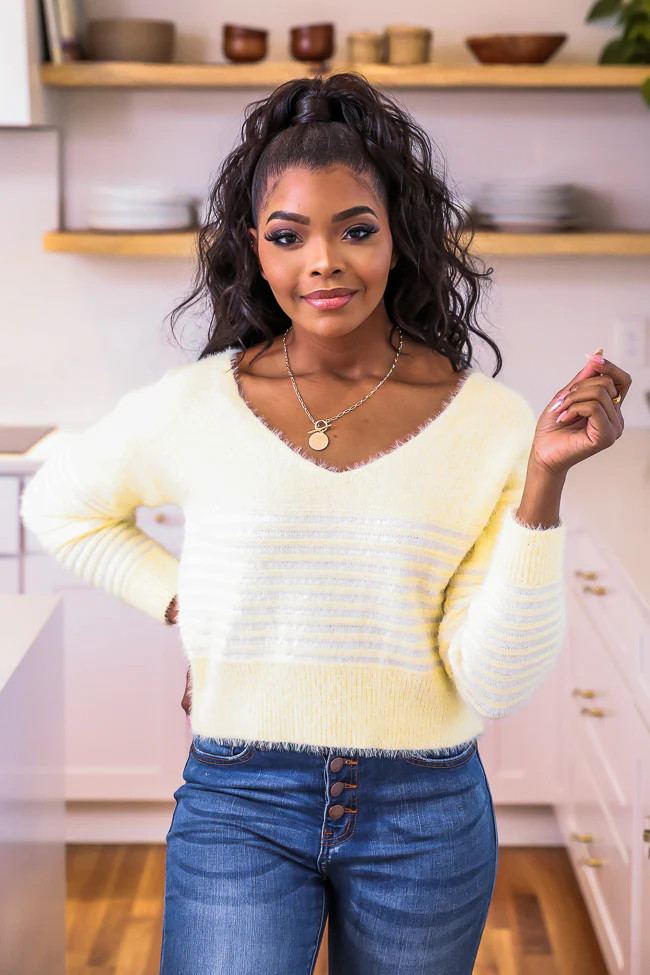Very Important Yellow Striped Crop Sweater FINAL SALE | Pink Lily