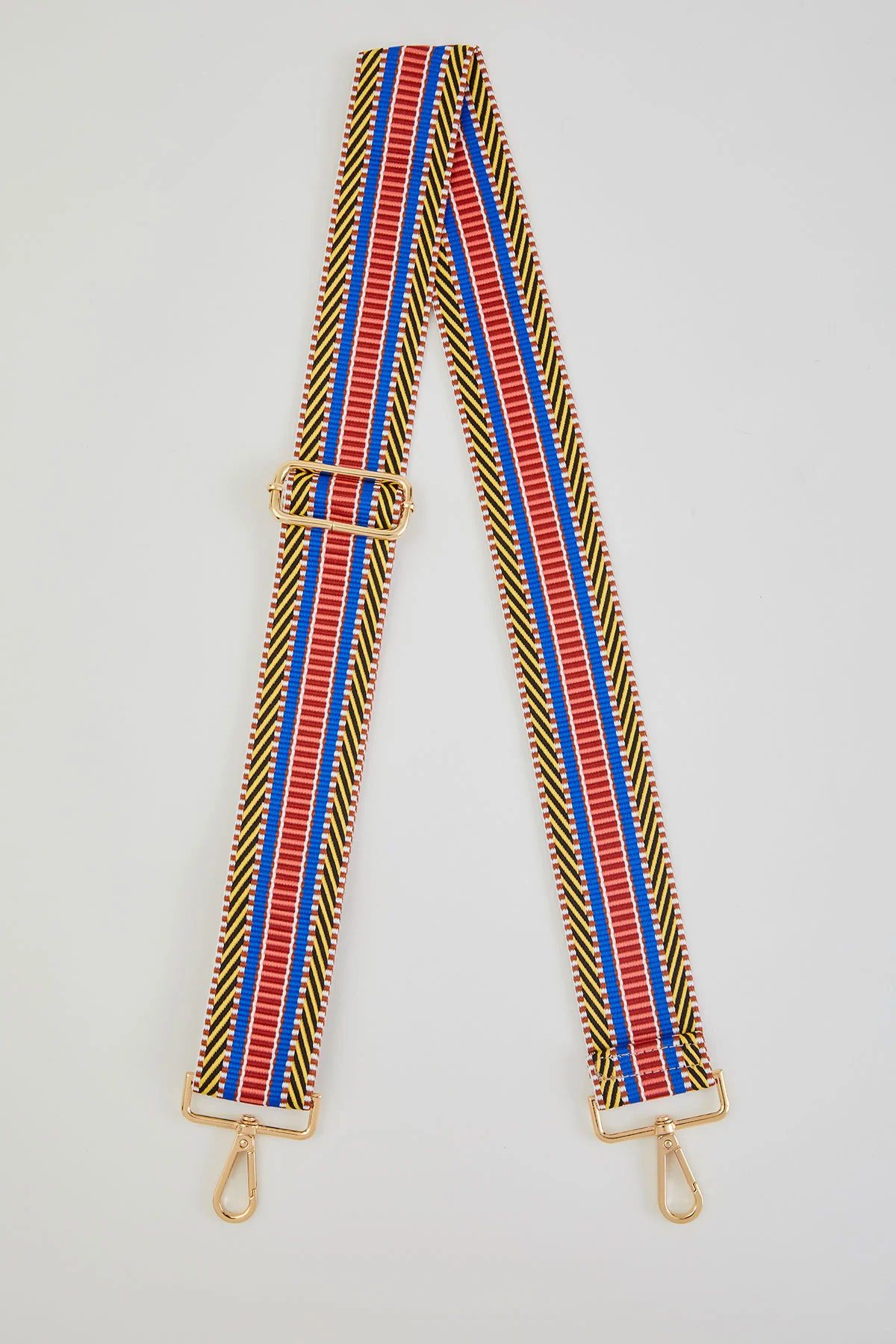 Yellow/Cobalt/Orange Diagonal Stripe Embroidered Bag Strap | Social Threads