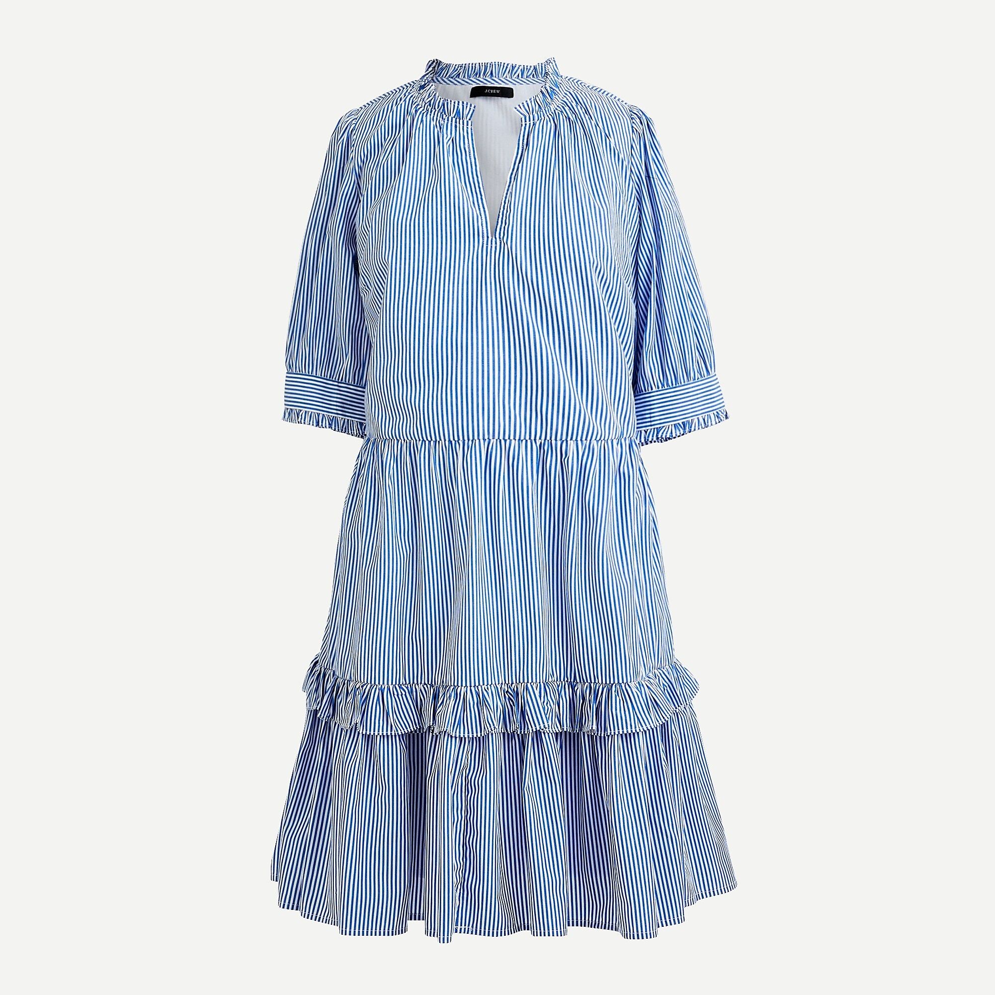 Ruffleneck tiered popover dress in stripe | J.Crew US