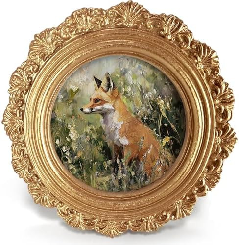 Vintage Fox Round Picture Frame Wall Decor, Rustic Farmhouse Gold Mini Ornate Photo Frame for Tab... | Amazon (US)