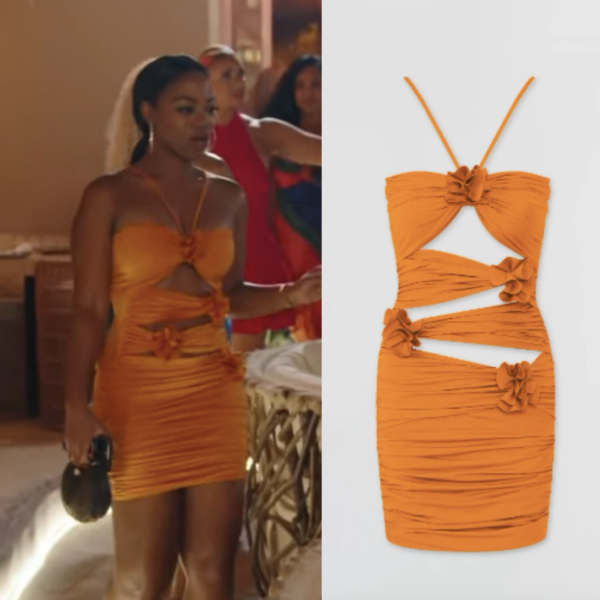 Keiarna Stewart’s Orange Flower Appliqué Dress (linked in pink and white) 