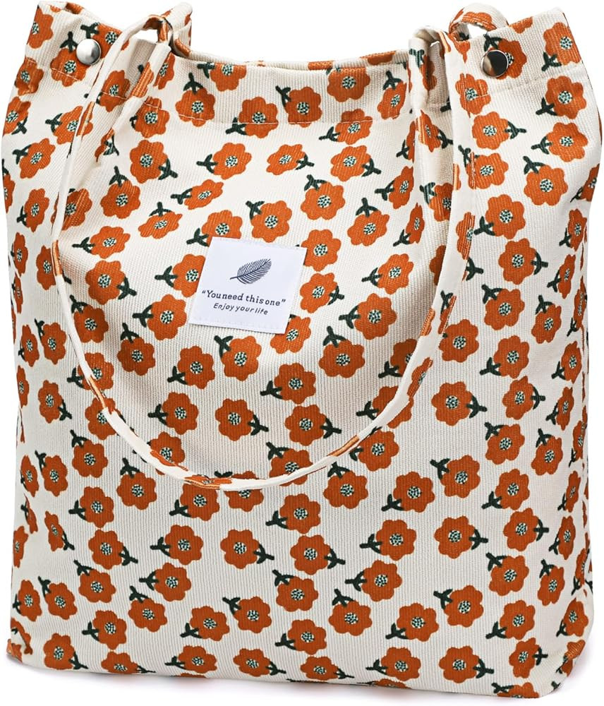 Ayieyill Corduroy Tote Bag for Women Canvas Shoulder Cord Purse with Inner Pocket | Amazon (US)