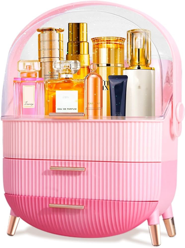 Egg Shape(Oval) Makeup Storage Box, Countertop Portable Vanity Cosmetics Organizer Preppy | Amazon (US)