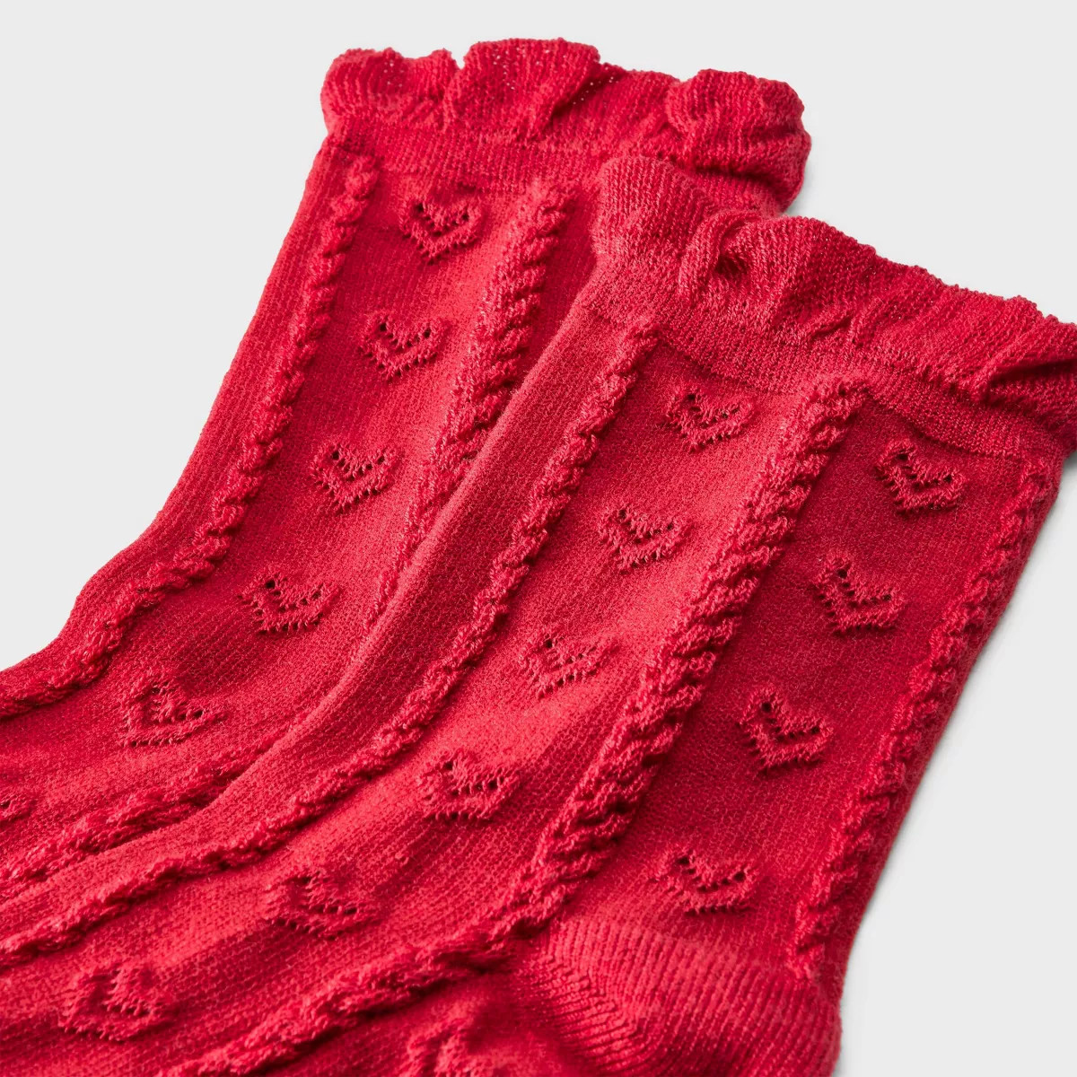 Women's Soft Ruffle Cuff Textured Hearts Valentine's Day Mid Crew Socks - Auden™ Red 4-10 | Target