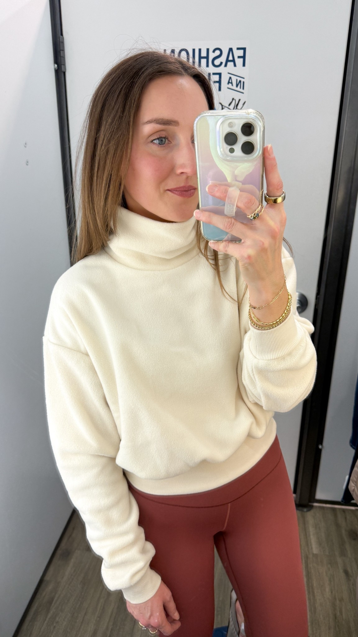 This mock neck micro fleece sweatshirt is on clearance for $14.99. This is such a practical layering piece for my East Coast girlies!