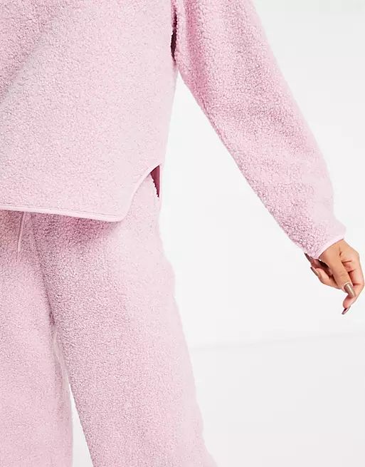 ASOS DESIGN lounge borg sweatshirt & pants set in pink | ASOS (Global)