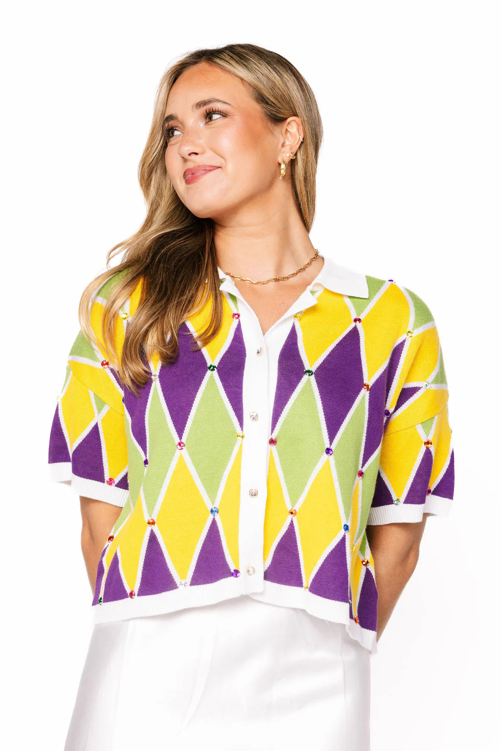 Sample Multi Mardi Gras Diamond Pattern Top | Queen of Sparkles