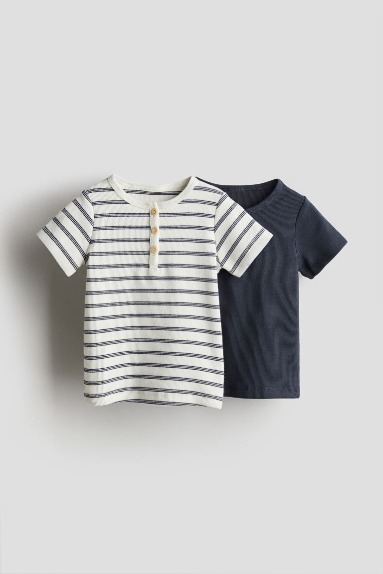 2-pack cotton T-shirts - Navy blue/Striped - Kids | H&M GB | H&M (UK, MY, IN, SG, PH, TW, HK)