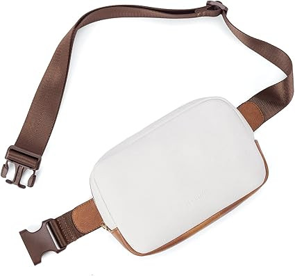 Telena Leather Belt Bag for Women Fashionable Fanny Packs Cross Body Bag Waist Pack Beige Brown | Amazon (US)