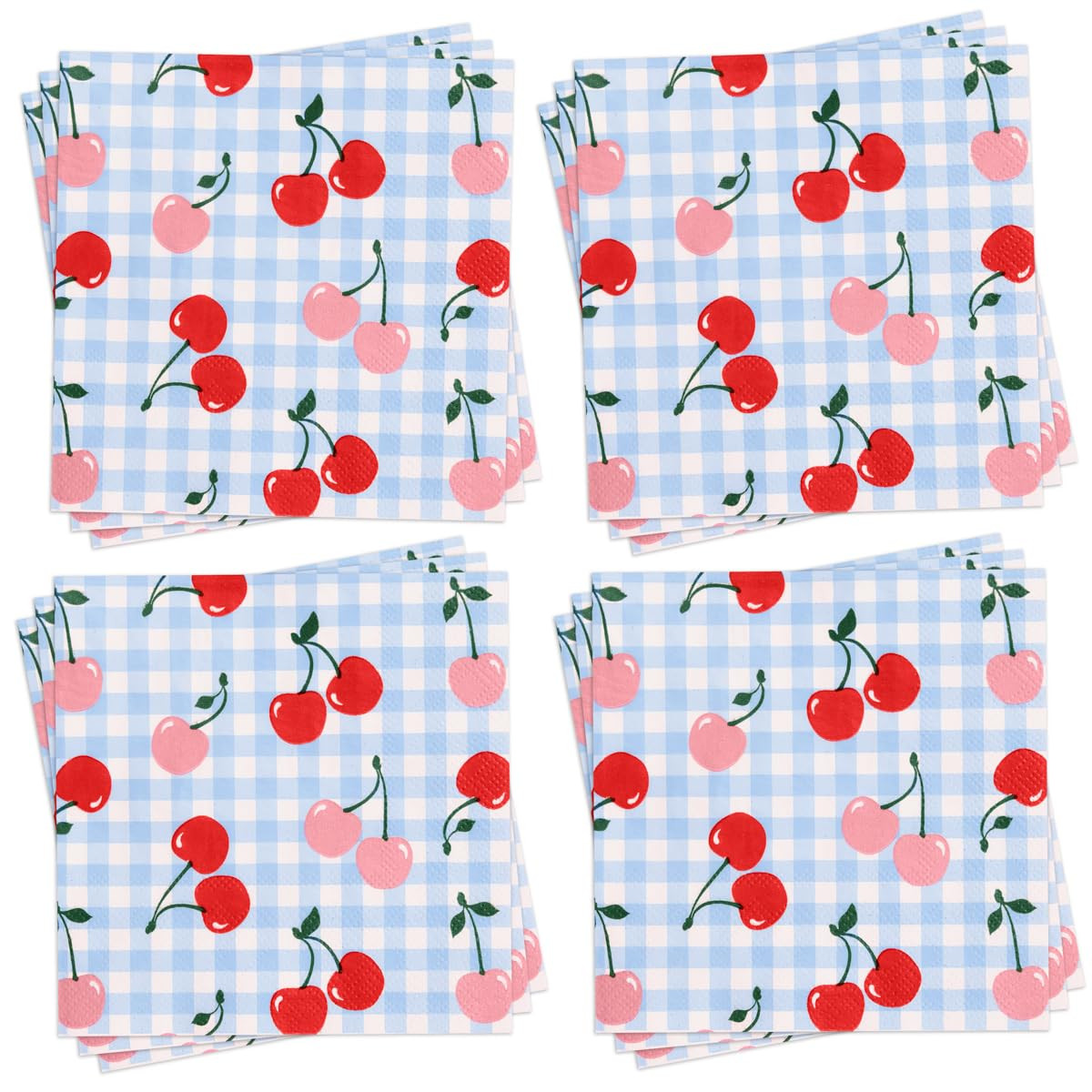 xo, Fetti Blue Gingham Cherry Napkins - 3-ply, 25 pcs | Ma Cherie Baby Shower, Cherry on Top Bach... | Amazon (US)