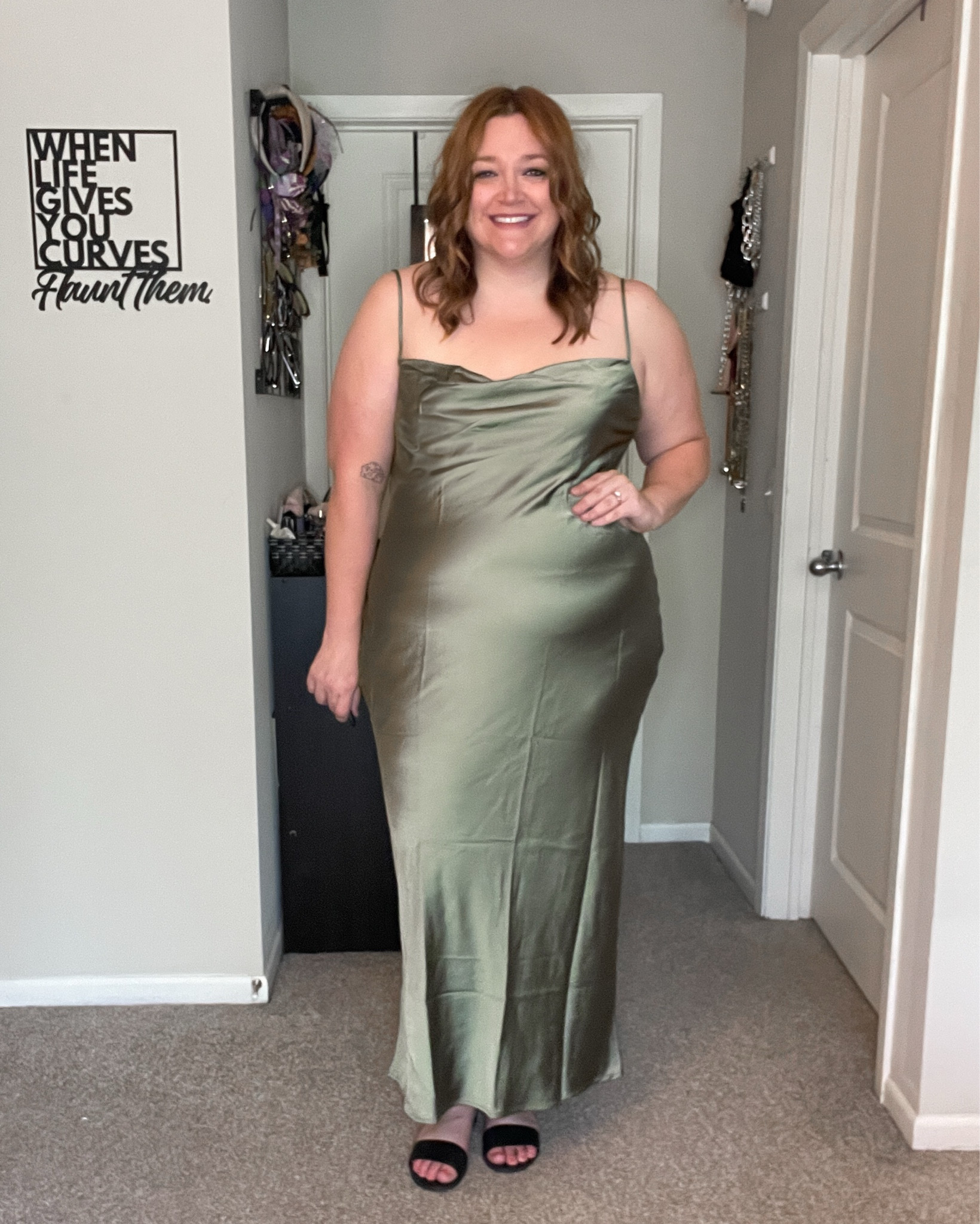 Satin tie back wedding guest dress for summer!
Wearing XL Tall
I’m 5’10, 16/18 top, 18/20 bottoms.

#LTKMidsize #LTKWedding #LTKFindsUnder50