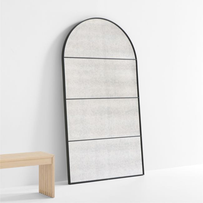 Navara Black Antiqued Arched Floor Mirror 44""x80 | Crate & Barrel