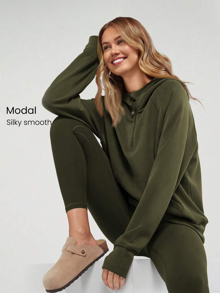 Modal Silk Touch Half Zip | SHEIN