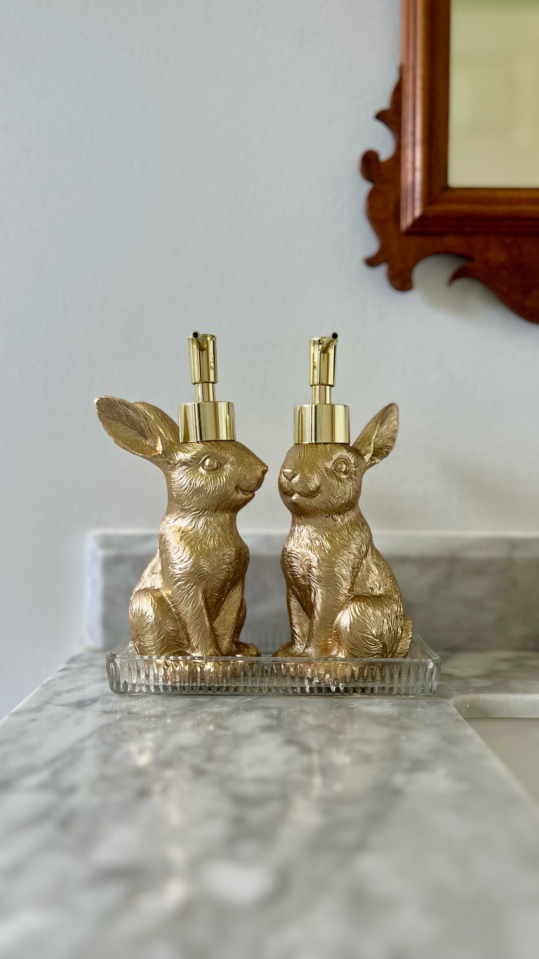 What an Amazon find! ✨ These gold bunny soap dispensers look even better in real life. SO cute next to the sink in the kids' bathroom! They instantly added a dose of playfulness and whimsy to the space. Love a decor detail that makes everyday routines feel a bit more intentional. 

#LTKSaleAlert #LTKmorningroutine #LTKHome